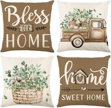Throw Pillow Covers 20x20 Set of 4 Farmhouse Pillow Covers Brown Home Sweet H...