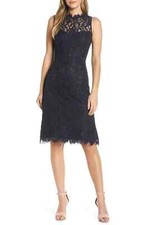 Women's Eliza J High Neck Lace Sheath Dress, Size 8 - Blue