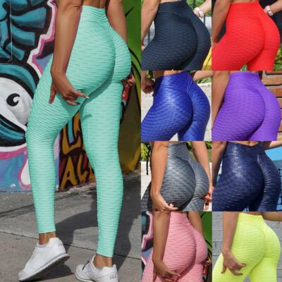 Womens Anti Cellulite Leggings Yoga Pants Ruched Push Up Sports Scrunch  Trousers | eBay