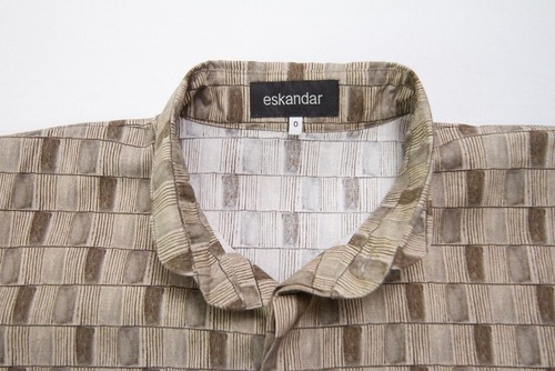 Eskandar A Line Shirt Slim Long Womens 0 Stand Collar Printed Cotton Olive - Picture 2 of 12