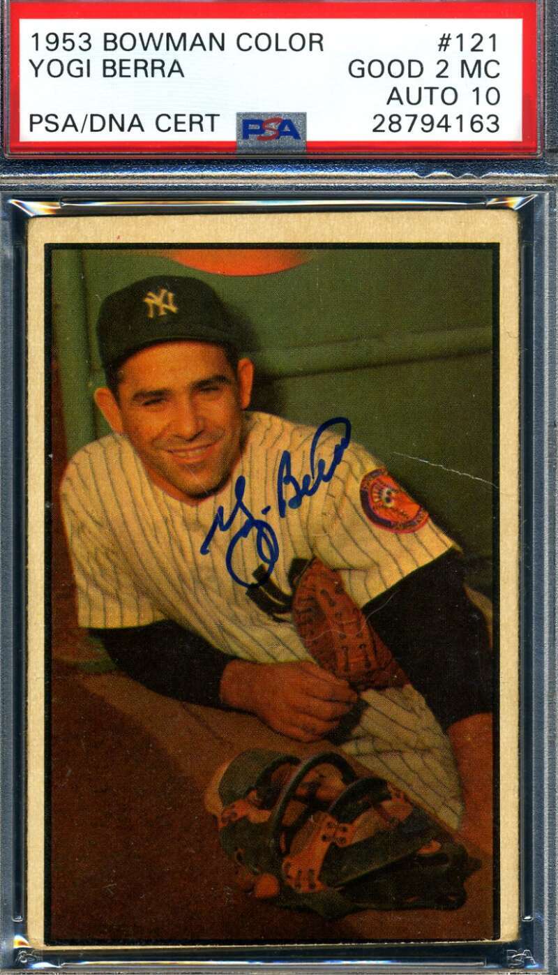 Yogi Berra Gem Mint 10 PSA DNA Signed 1953 Bowman Color Autograph