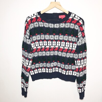 next Winter Knits Ugly Christmas Sweater Blue Crop Womens US