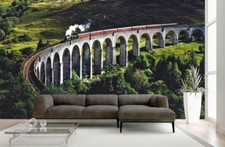 Papier peint photo mural train pont arbre plantes décoration chambre 