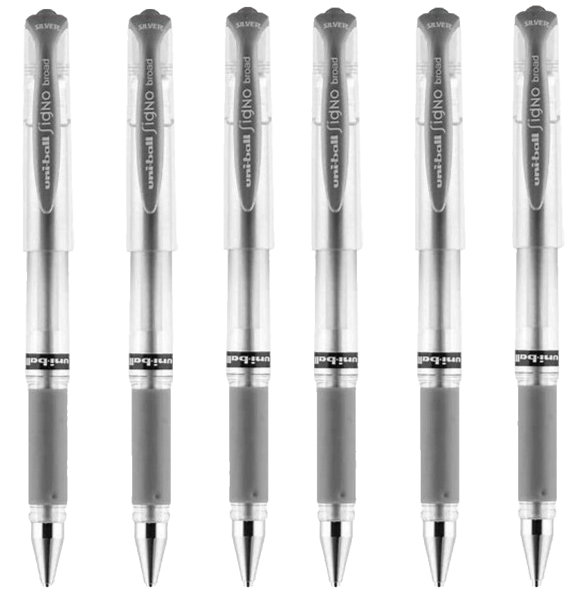 Uniball Signo Gel Impact Pen 1.0mm Bold Silver Metallic 6/Pk