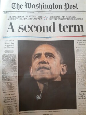 Newspapers- PRESIDENT OBAMA WINS A SECOND TERM, Democrats Gain In Senate 