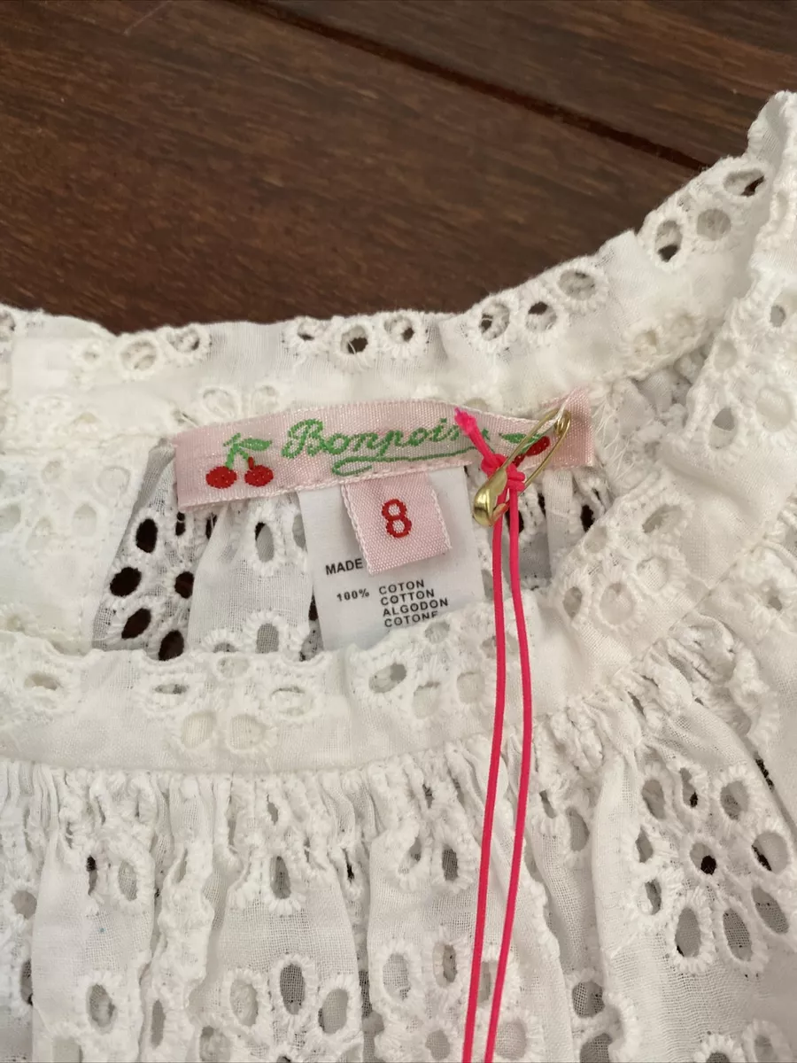 NWT 8 Yr 8a Bonpoint Cylia White Eyelet Blouse Ruffle Sleeve Top Blouse 128