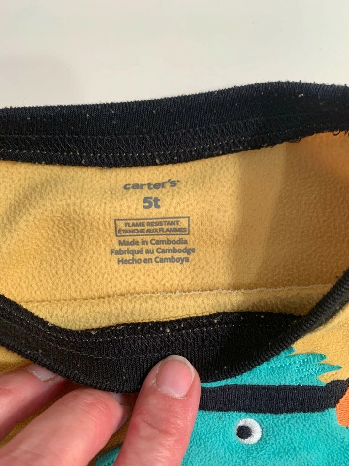 Camisa Carters Dinosaurio Niños 5T Amarillo Karate Manga Larga Cuello Redondo Prendas para Dormir Foto 4 de 4