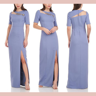NWD JS Collections [ 4 ] Half Sleeve Beaded Column Gown in Slate Blue #J999