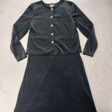DIANE VON FURSTENBERG THE COLOR AUTHORITY VTG BLACK VELVET DRESS JACKET SET SZ M