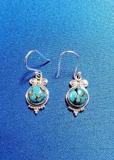 SUNDANCE catalog .925 Sterling Silver Blue Copper Turquoise Round Earrings - NEW