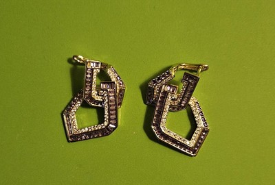 18K Gold Plated Silver Earrings with Purple & Clear Zirconia Accents Sismiurra