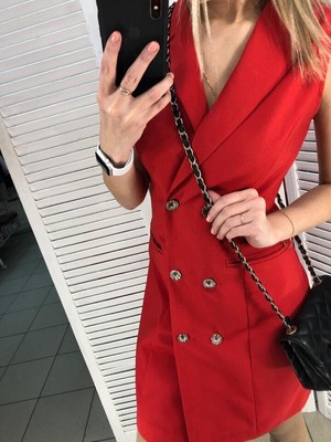 red sleeveless blazer dress