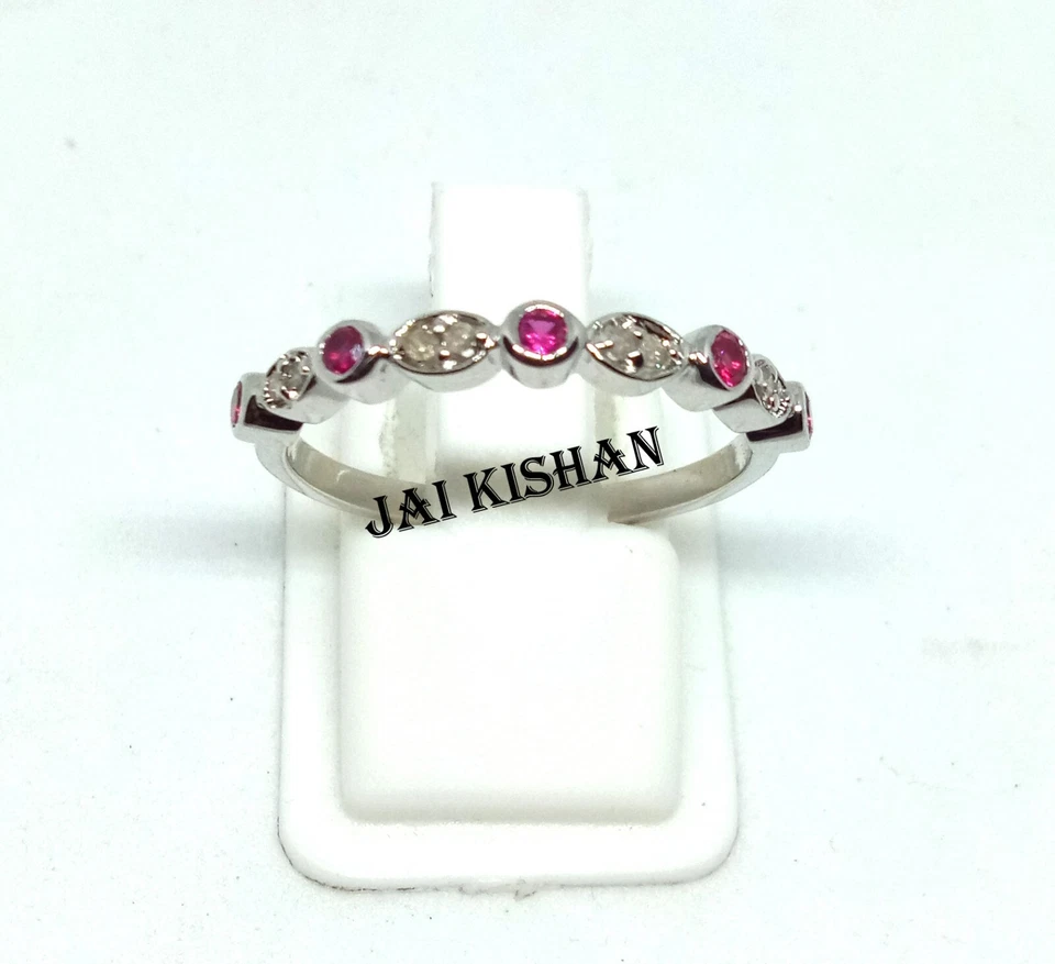 Stupefacente Rubino Gemma Diamante 925 Argento Anello Appariscente Donna Jewelry - Immagine 4 di 4