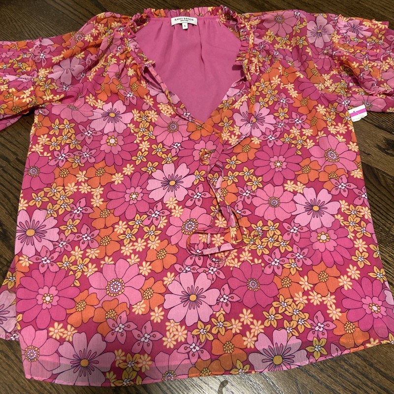 Ramy Brook Pink  Bright Boho Quirky Eclectic Maximalist Flower Print Size Small