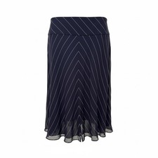 Lauren Ralph Lauren 100 Silk Striped Navy A-Line Midi Skirt Size 12