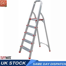 Step Ladder 5 Step Aluminium Folding Step Ladders Anti Slip Feet TUFFMATE