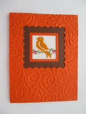 Handmade Greeting Card Cross Stitch Completed Finished Bird