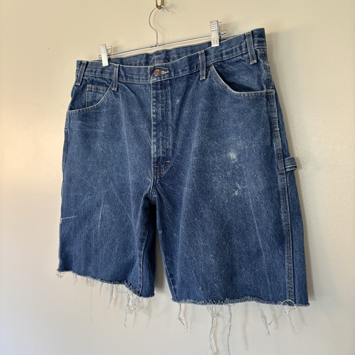 Vintage Dickies Shorts Mens 38 Distressed Denim Cut Off Carpenter