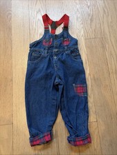Vintage Y2k Denim Plaid Patch Overalls Toddler Boy Girl 3T Made In USA