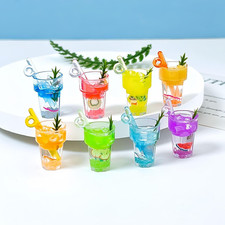 8 Pieces Miniature Dollhouse Drinks Set   Resin Glass Cup and Fruit Beverage Bot
