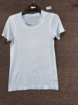 Lululemon Short Sleeve Breeze By Squad Stripe Top Womens Size 4 Aqua Crew-Neck 