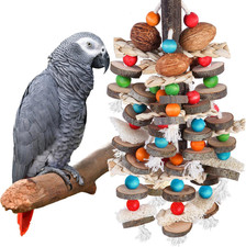 Large Parrot Toys Bird Chewing Toys-Natural Nuts Corn Loofah Wooden Bird Cage To