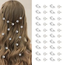 rhinestone Hair Clips, 40 Pieces Crystal and Pearl Mini Pins, Silver White