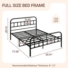 Full Platform Bed Frame with Headboard, Metal Full Size Bed Frame for Adults ...