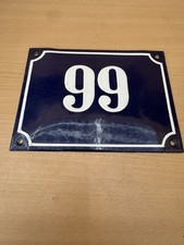 ALTE EMAIL EMAILLE Emailleschild Emailschild  HAUSNUMMER 99 BLAU/WEISS 20 x 14 
