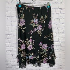 Briggs Womens VTG Fark Floral Midi Slip Skirt Black P5 Whimsigoth Fairy Grunge