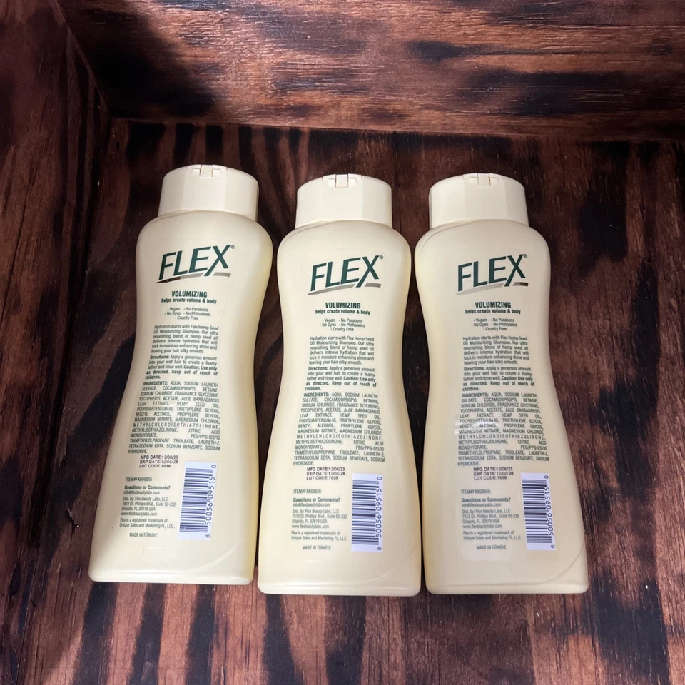 Champú de aceite de semilla de cáñamo Flex 15 fl oz extracto de hierbas voluminizador vegano sin tintes lote de 3 Foto 2 de 2