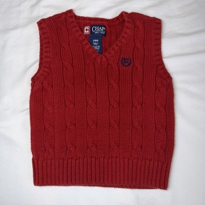 Chaps Ralph Lauren Cotton Red Cable Knit Sweater Vest Toddler Size 2T Chest Logo