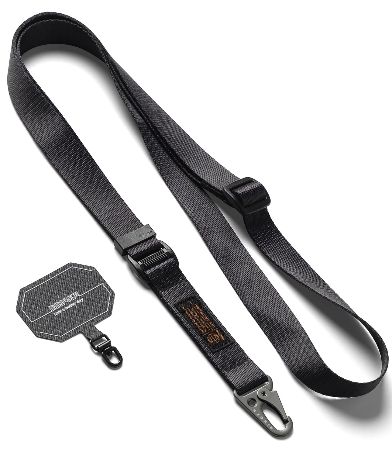 Cordon sangle tour de cou de style militaire noir avec patch pour sécuriser les clés et téléphone