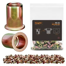 HANGLIFE Rivet Nut, #8-32 UNC SAE Rivnut - Flat Head Nutserts, #8-32(100pcs) 