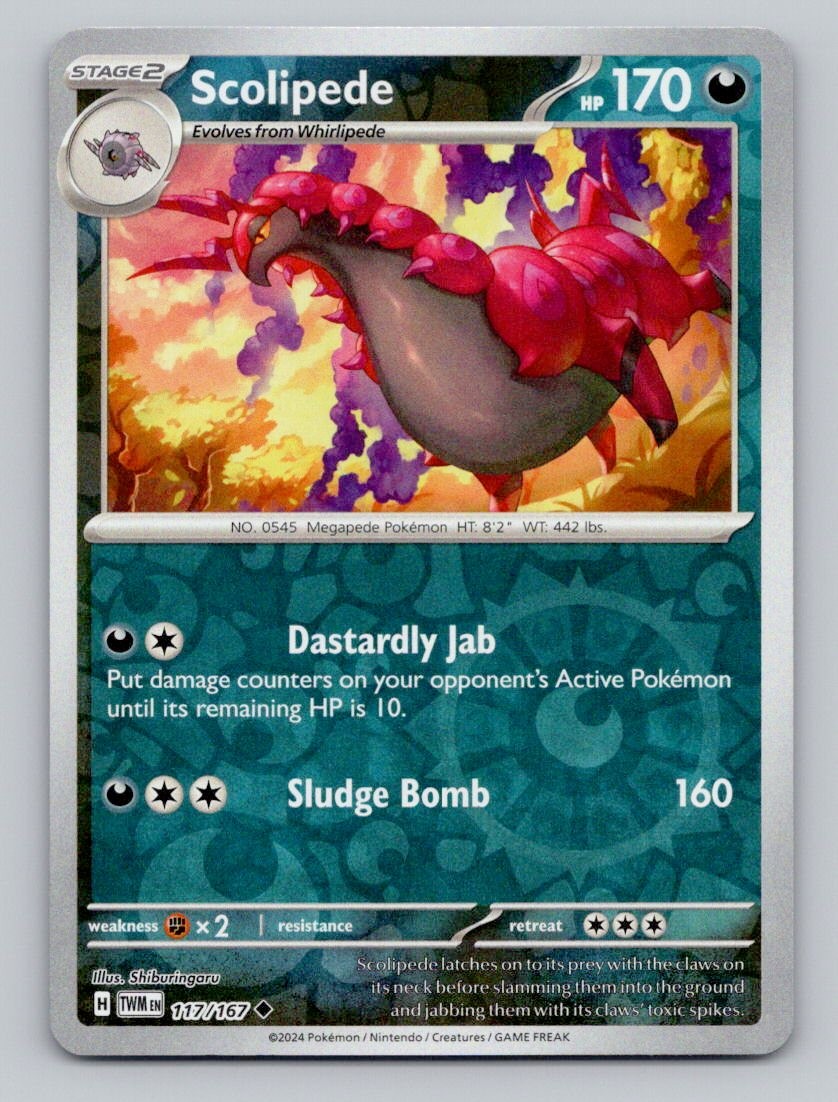 Reverse Holo Scolipede 117/167 Uncommon Twilight Masquerade Pokemon