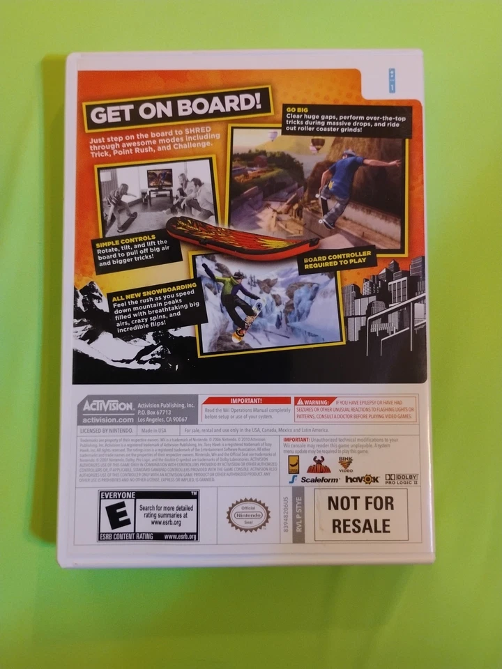 Tony Hawk: Shred (Nintendo Wii) NOT FOR RESALE EDITION! CIB & TESTED - Image 2 of 4