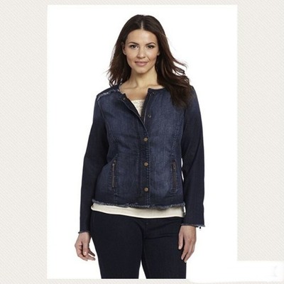 LUCKY BRAND Adamson Moto Cropped Frayed Blue Denim Button Jean Jacket Size Large