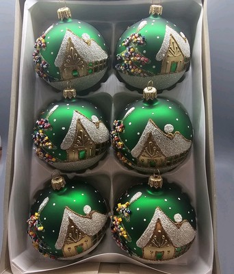Polish Gallery Christmas 6 Ornament Winter Snow Handpainted Gold Embellished 3D 