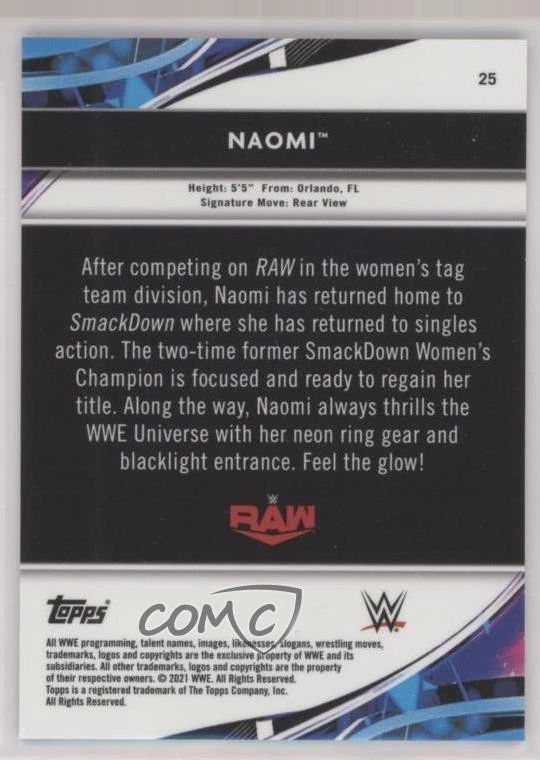 2021 Topps Finest WWE Black Refractor /10 Naomi #25 - Image 2 of 2