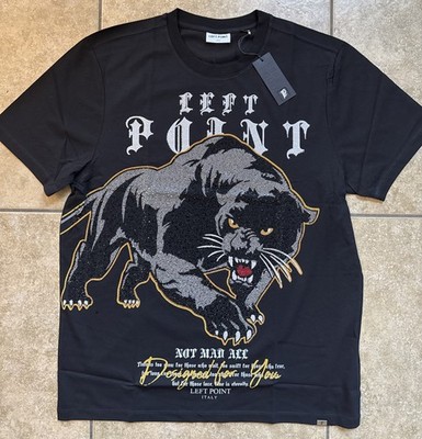 Left Point Mens Black Panther Jump Rhinestone Graphic Shirt Size 3XL Runs Small