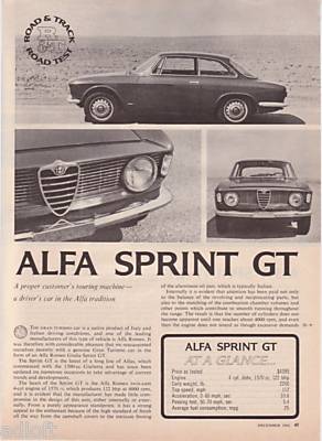 1965 Alfa Romeo Sprint Gt Road Test Amp Technical Data Ebay