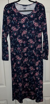 lands end knit maxi dress Lands’ navy/pink paisley long sleeve 100% cotton Size XS Tiered dress
