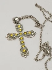 DESIGNER STERLING SILVER AND YELLOW CZ CROSS NECKLACE