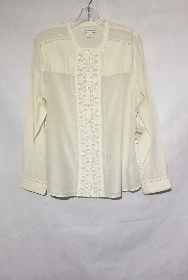  Top elegante para mujer talla L (13-14) plisado escondido encaje botones mangas largas nuevo con etiquetas 