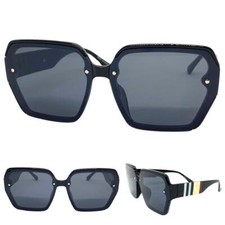 Classic Elegant Vintage Retro Style SUNGLASSES Big Square Black Frame Dark Lens