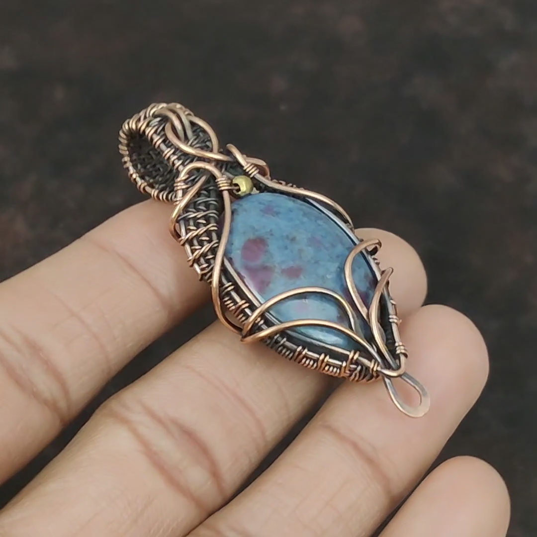 Ruby In Blue Kyanite Jewelry Copper Gift For Mum Wire Wrapped Pendant