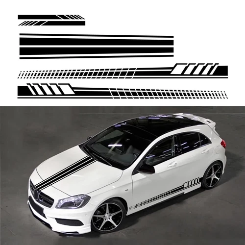 5PCS Sports Racing Stripes car Stickers Creative Decorative Door Skirt Hood R...