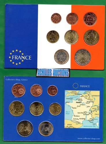 FRANCE. Euro Coins of France UNC Years 1999-2005 Set of 8 values (1c to 2 euros)