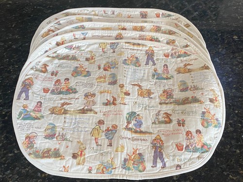 Vintage Looking Easter Double Sided Handmade Quilted Placemats Set Of 5 - Picture 1 of 6