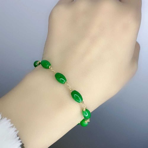 Schönes natürliches Jadeit Jade Ellipse Perlen Armband - Bild 8 von 8